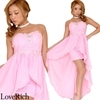 <Love Rich>フラワーレースビジューラウンドカットロングドレス (ピンク)